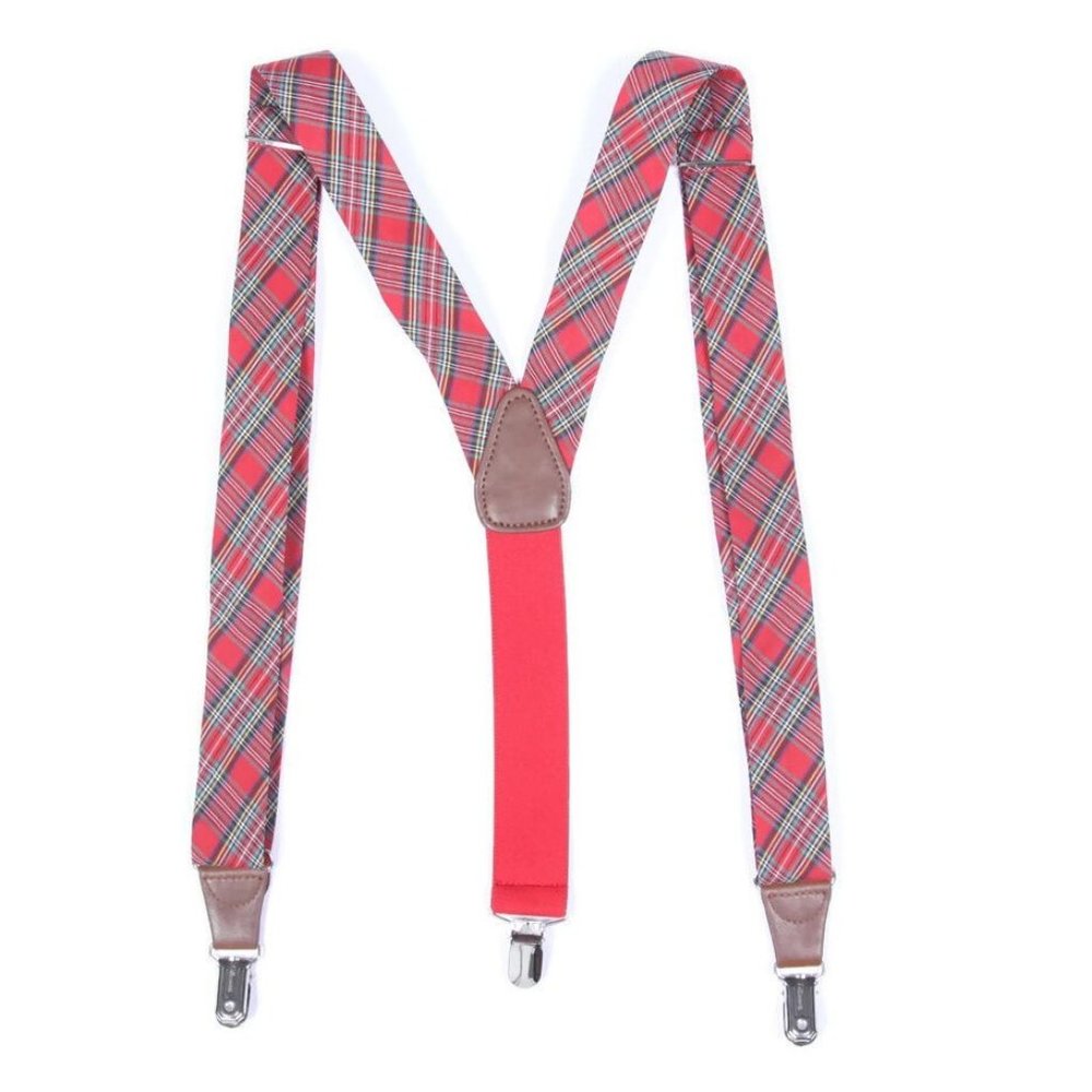 Red Green Plaid Holiday Rustic Lumberjack Gentlemans Clip Suspenders Braces
